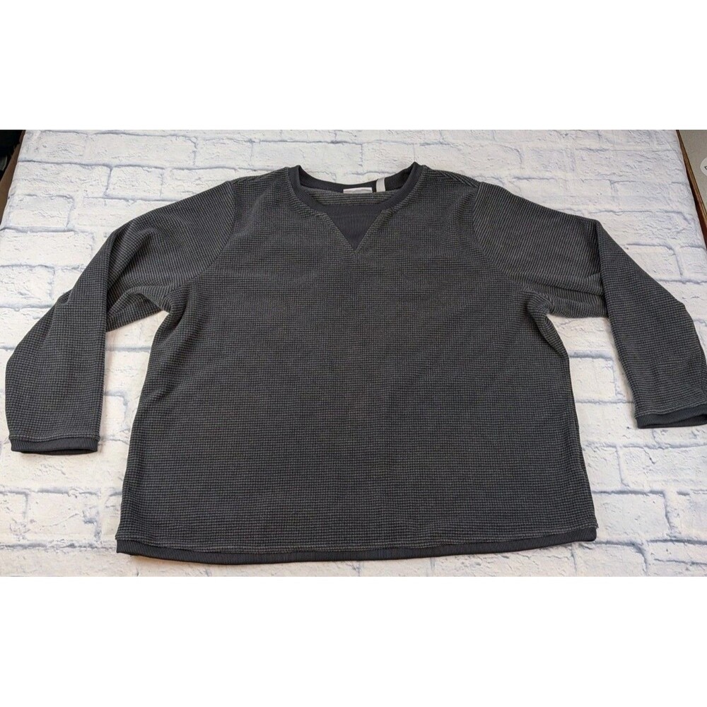 Denim & Co Crew Neck Woman's 2X Gray Stripe Fleece Top Shirt Sweatshirt